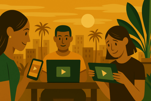 Using strategic laziness to improve leads. People watching videos on laptops.