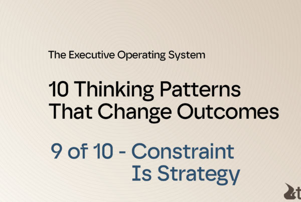 Slide title: The Executive Operating System — 10 Thinking Patterns That Change Outcomes; beacon-style background with concentric circles (presentation slide).